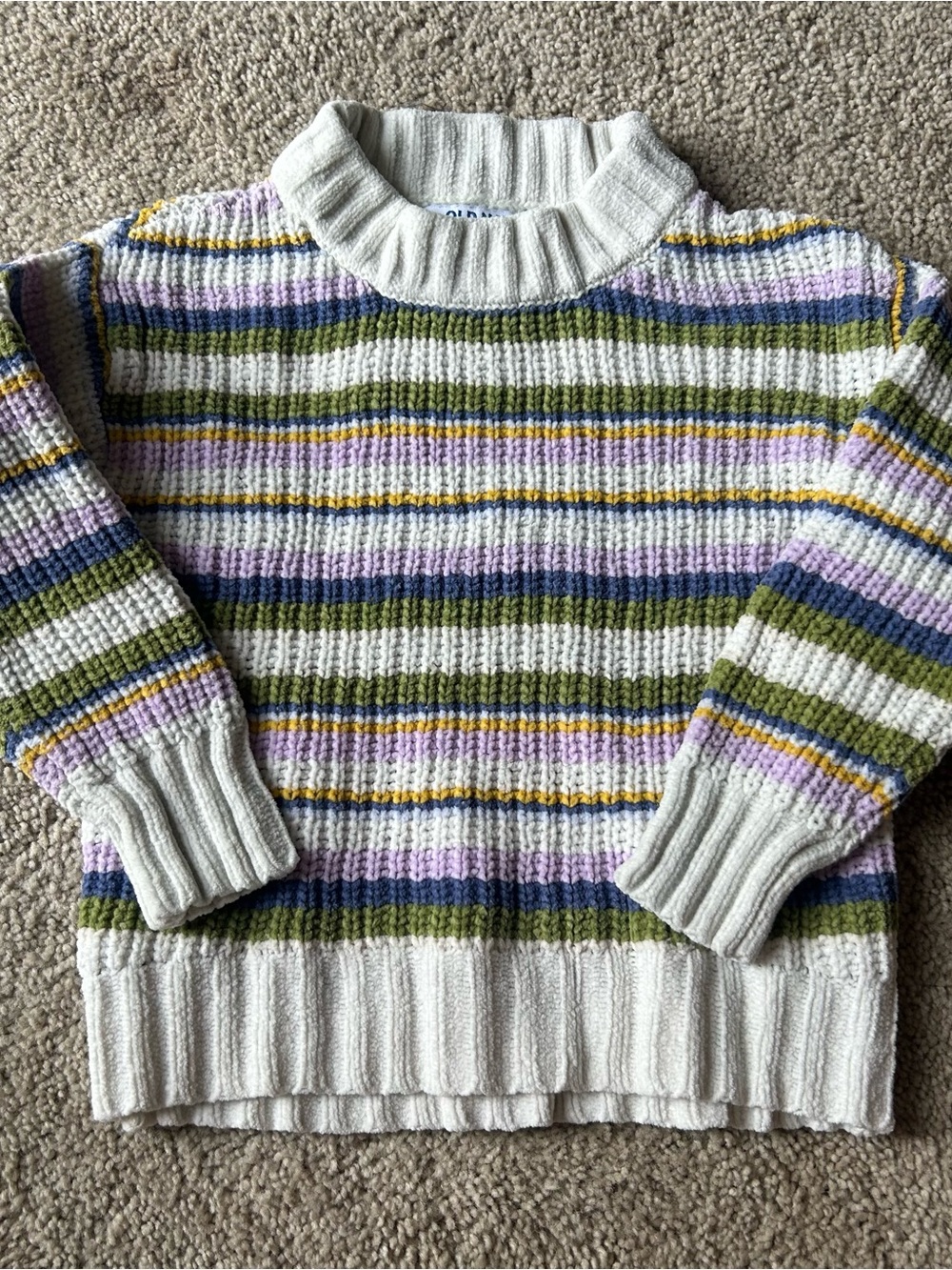 Old Navy Striped Cowl Sweater in Cream, eOlive, Lavender & Yellow